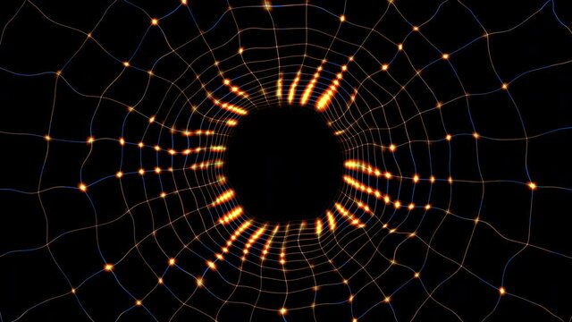 Endless tunnel, sometimes crumbling. 
Tunnel in space that never ends and never begins.
Romantically illuminated by yellow lights. The light periodically fails, the image is destroyed