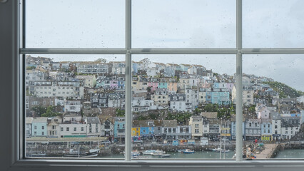 Fototapeta na wymiar Brixham harbour view from the window