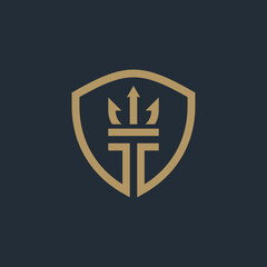 Initial letter T trident and logo crown