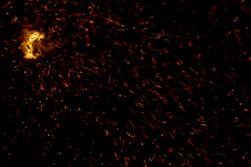 flame fire with sparks on black background