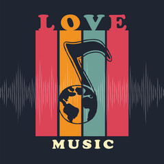 Love music vintage musical note cartoon poster