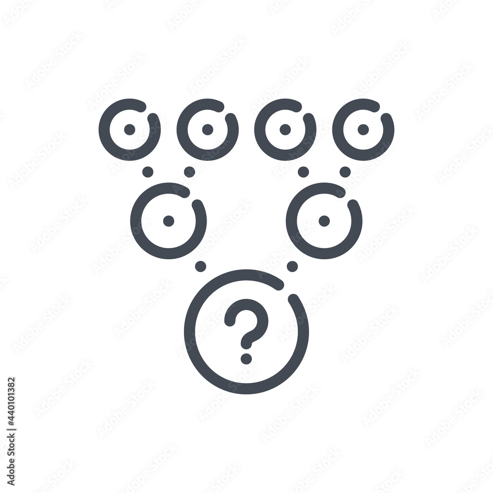 Poster different ways to solve the problem line icon. big circle with question mark connected to small circ