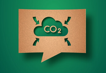 CO2 emission green papercut chat bubble concept