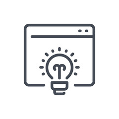 Online creativity and web help tips line icon. Website with light bulb vector outline sign.