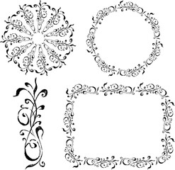 Freehand drawings of decorative floral vintage borders and design elements