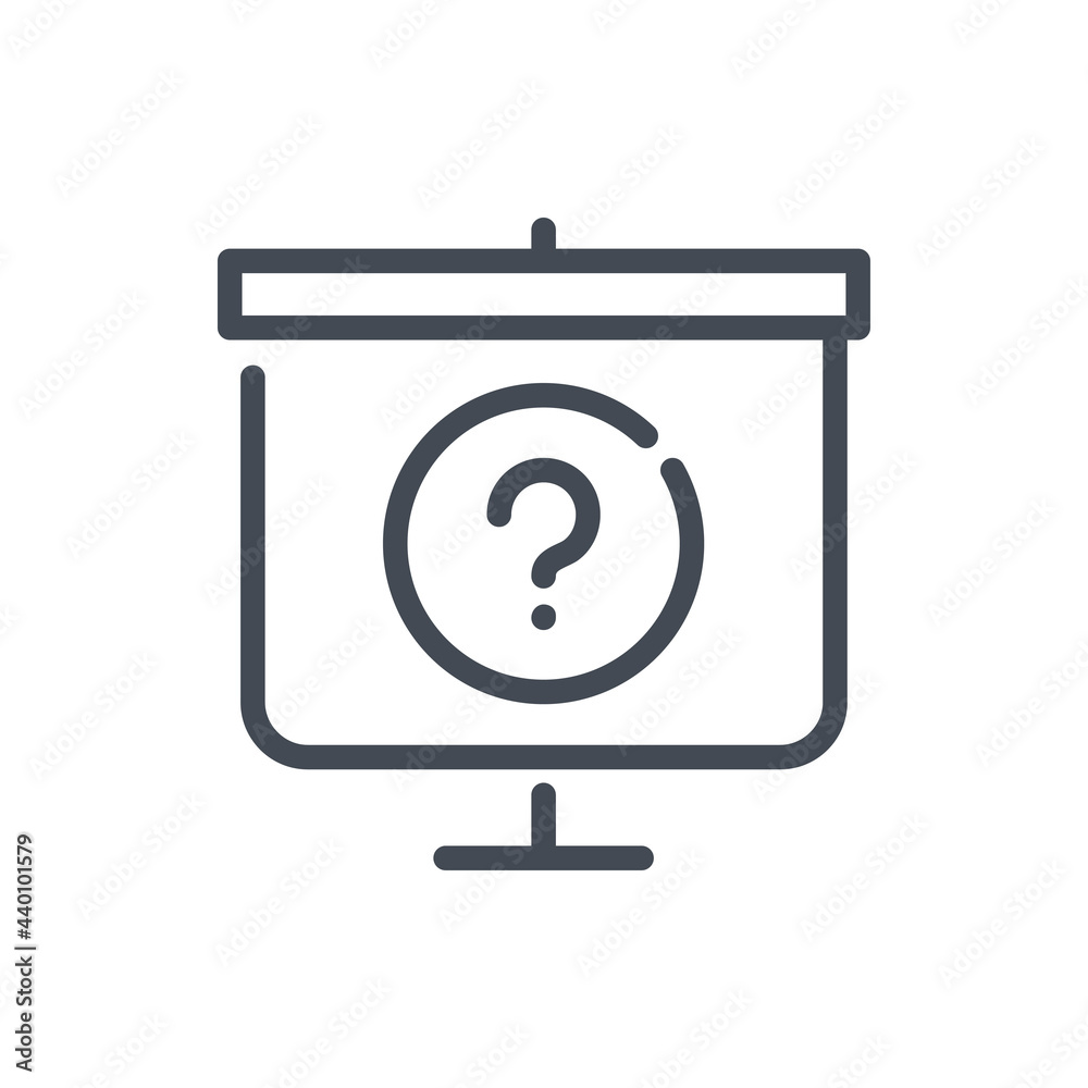 Poster searching for solution line icon. presentation board with question mark vector outline sign.