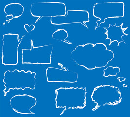 Set of contour textured drawings of abstract speak bubbles