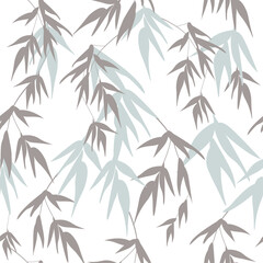 Seamless pattern of bamboo leaf silhouettes. Natural floral monochrome pattern on a white background. Vector graphics.