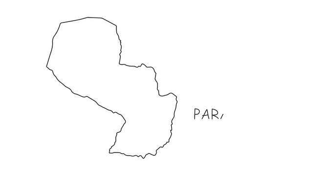 Paraguay.map animation line. Black line animation letters drawing on a white background.