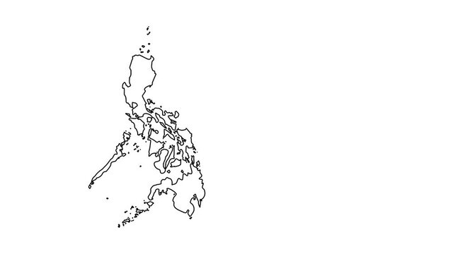 Philippines.map animation line. Black line animation letters drawing on a white background.