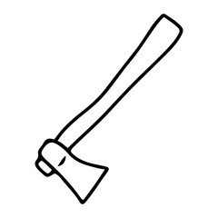 Ax for camping and hiking. Local tourism illustration. Drawn in doodle style by outline. Vector.