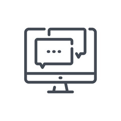 Online communication line icon. Computer with message boxes vector outline sign.