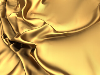 Golden fabric silk background.  Yellow satin wavy texture