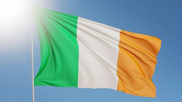 Flag of Ireland waving in the wind. Republic of Ireland symbol