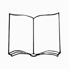 Doodle is an open book on a white background.The vector book can be used in educational designs, coloring books,and postcards.
