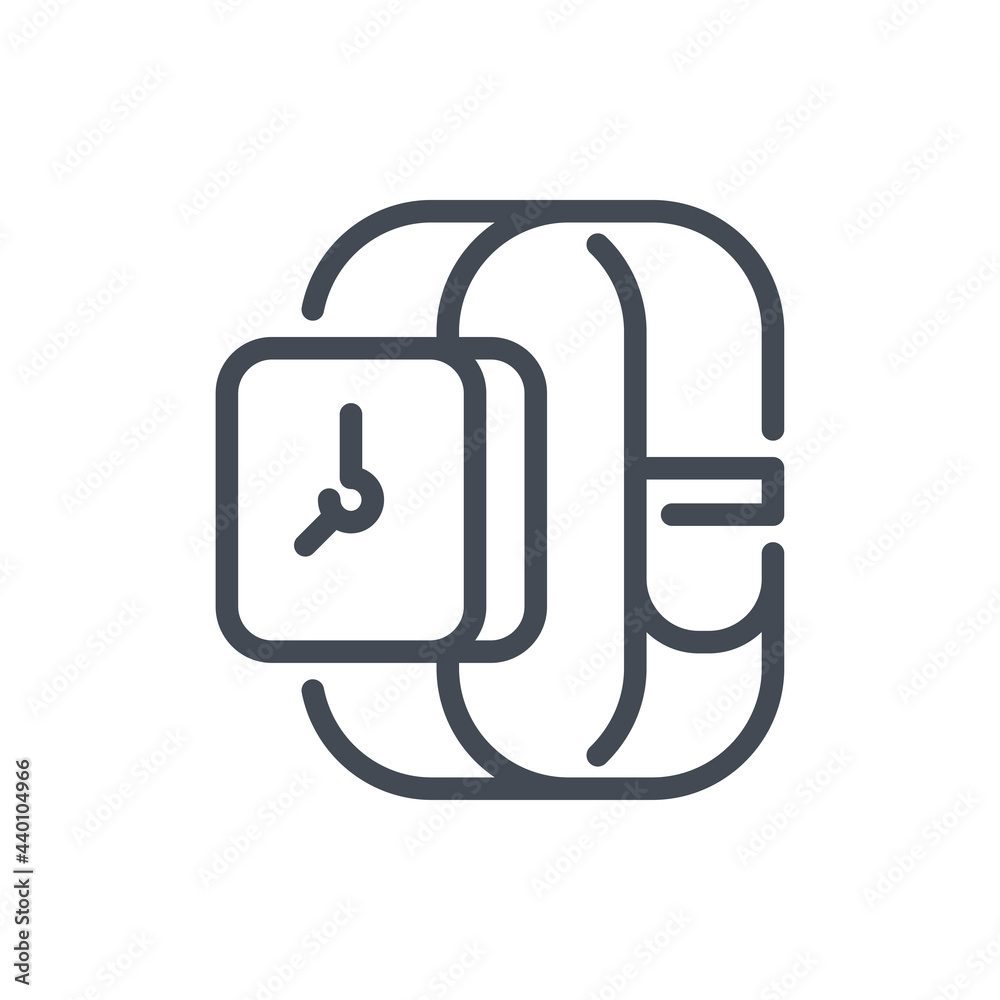 Wall mural Smart watch line icon. Digital watch with clock on screen vector outline sign.