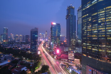Naklejka premium Cityscape in Jakarta at night