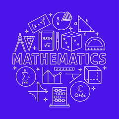 Mathematics round concept poster in line style