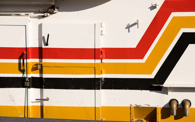 Colorful lines of a fishing boat moored to Viana do Castelo