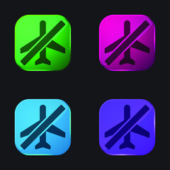 Airplane Mode four color glass button icon
