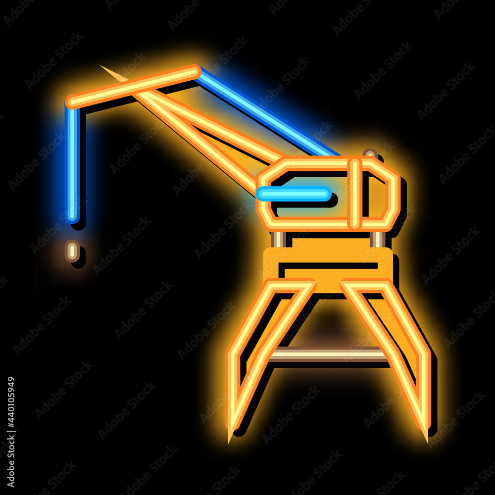 Sticker crane tower neon light sign vector. glowing bright icon crane tower sign. transparent symbol illustr