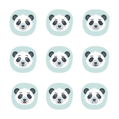 Obraz premium Set of different emotions of panda, vector illustration