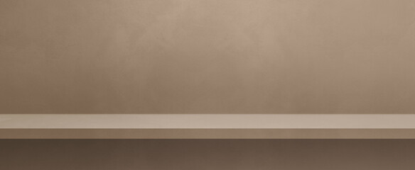 Empty shelf on a beige wall. Background template. Horizontal banner