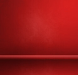 Empty shelf on a red wall. Background template. Square banner