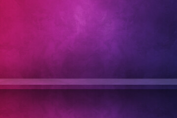 Empty shelf on a purple wall. Background template. Horizontal backdrop