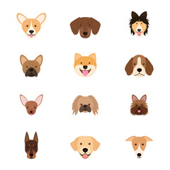 Set of dog heads, vector illustration
