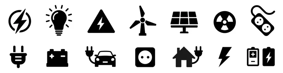 Foto op Aluminium Electricity icon set. Collection of green energy icons. Icons for renewable energy, green technology. Flat style icon. Environmental sustainability simple symbol - stock vector. © Comauthor