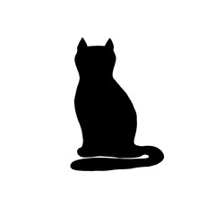 Silhouette of a sitting cat on a white background.Animal cat icon, rear view profile.Vector illustration.