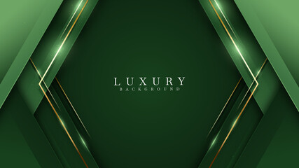 Green on dark shade with elegance golden line elements. Realistic luxury background paper cut style 3d modern concept. Space for paste text. Vector illustration for design.