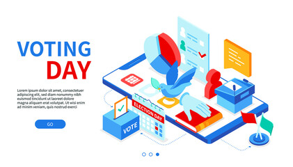 Voting day - modern colorful isometric web banner - obrazy, fototapety, plakaty
