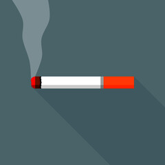 Smoking cigarette on gray background flat vector.