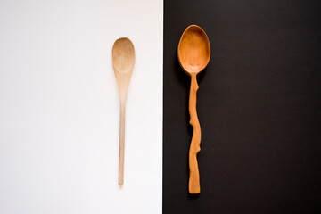 Woodworking spoons kitchen tools minimalist product photography black and white  