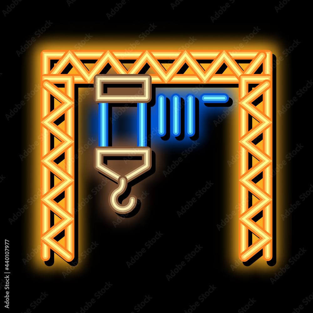 Canvas Prints industrial crane neon light sign vector. Glowing bright icon industrial crane sign. transparent symbol illustration