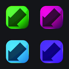 Black Arrow Pointing Down Left Direction four color glass button icon