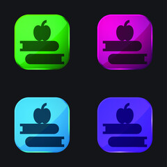 Books four color glass button icon