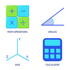 Mathematics science icons set in flat style