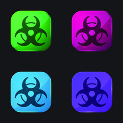 Biohazard Sign four color glass button icon
