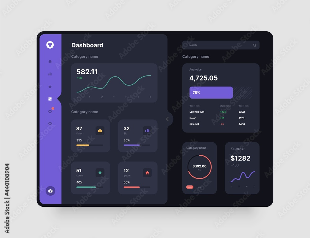 Aufkleber dashboard design. app interface with ui and ux elements. use design for web application, desktop app
