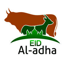 Illustration vector graphic of goat and cow caption eid al-adha suitable for religion Muslim 