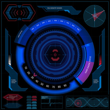 Set of futuristic user interface elements HUD for dashboard or control panel. Vector illustration