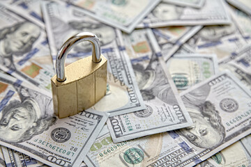 Financial security. padlock on the background of money The concept of storing and protecting saving money