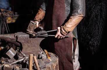 Viking forge weapon sword man warrior clothe fire