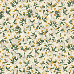 Herbal Flourish Pattern with Yellow Cowslip Flowers