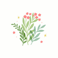 Obraz na płótnie Canvas Vector modern floral arrangement background. Cute delicate botanical illustration with leaves and plants.