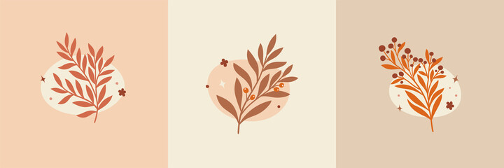 Vector modern floral arrangement background. Cute delicate botanical illustration with leaves and plants.