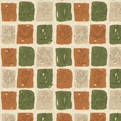 Watercolor Plaid Pattern with Flowers and Botanical elements